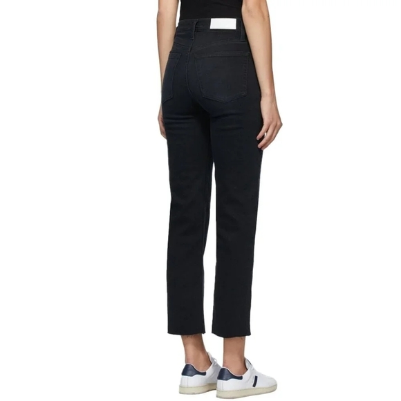 RE/DONE Stove Pipe Cropped High-Rise Button Fly Raw Hem Black Jeans s24 - Picture 4 of 13